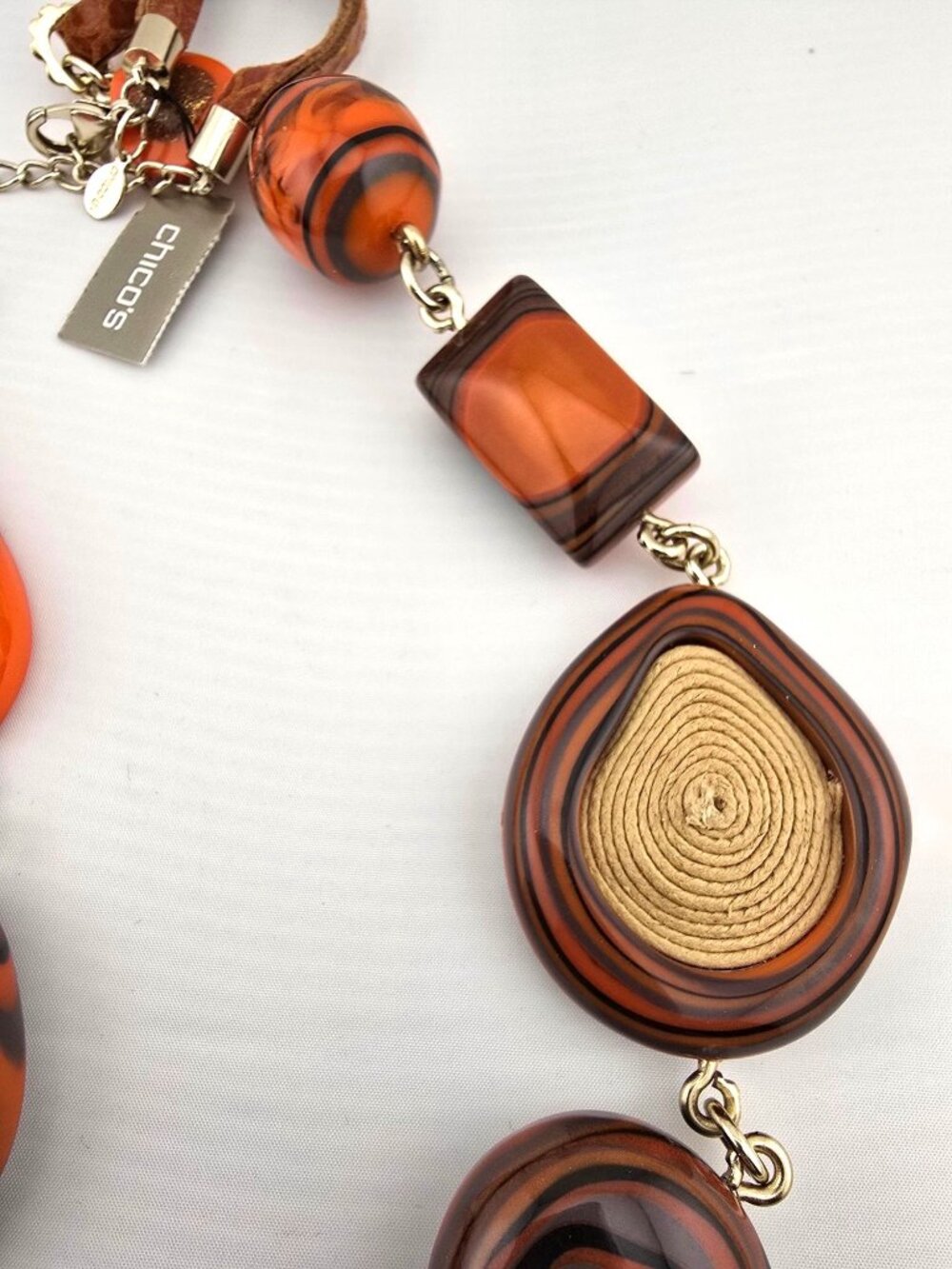 NWT Chicos Imane Long Necklace Orange MCM Boho Statement 36" - Picture 10 of 11
